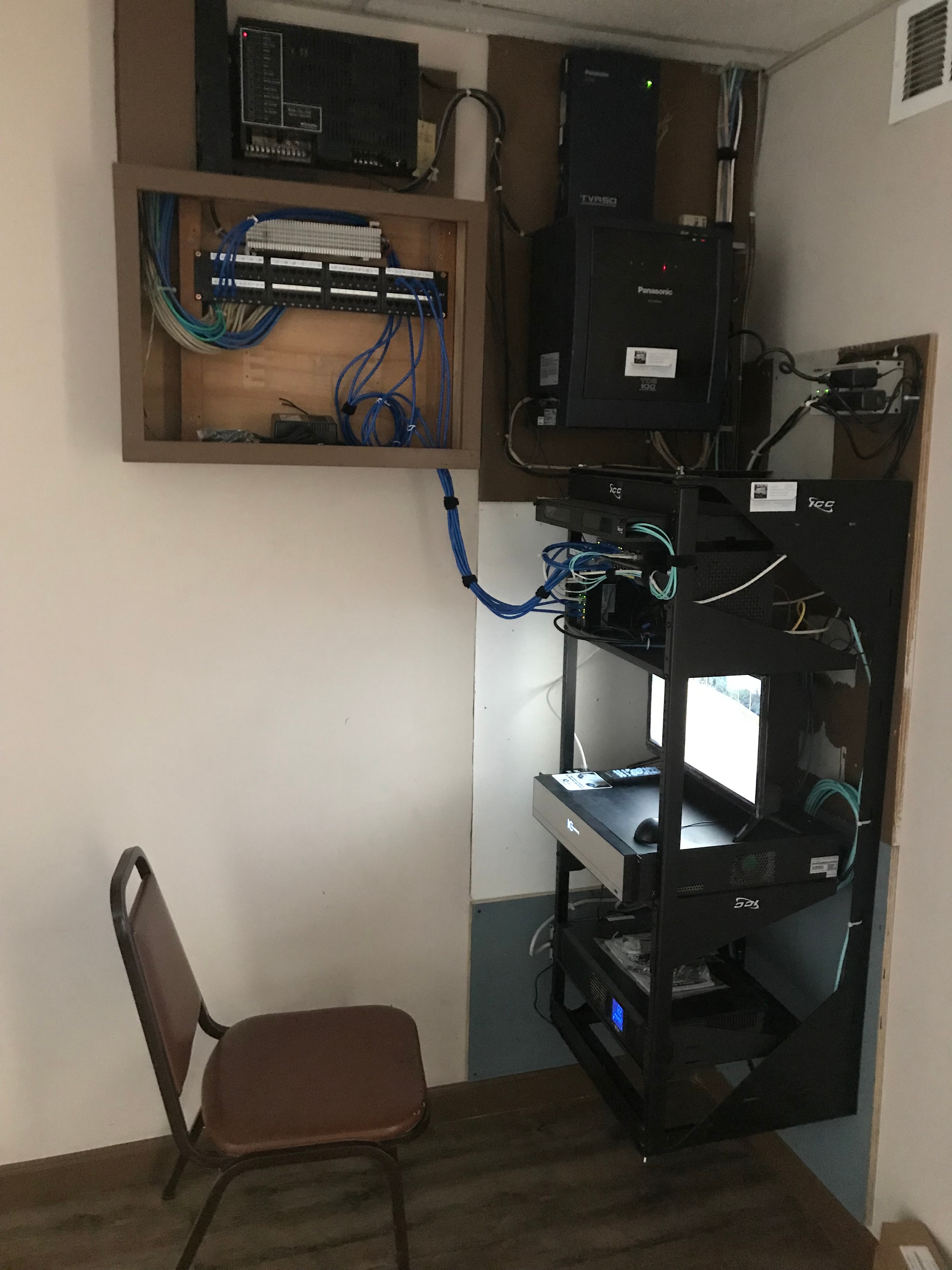 Complete view of server room and network infrastructure installation