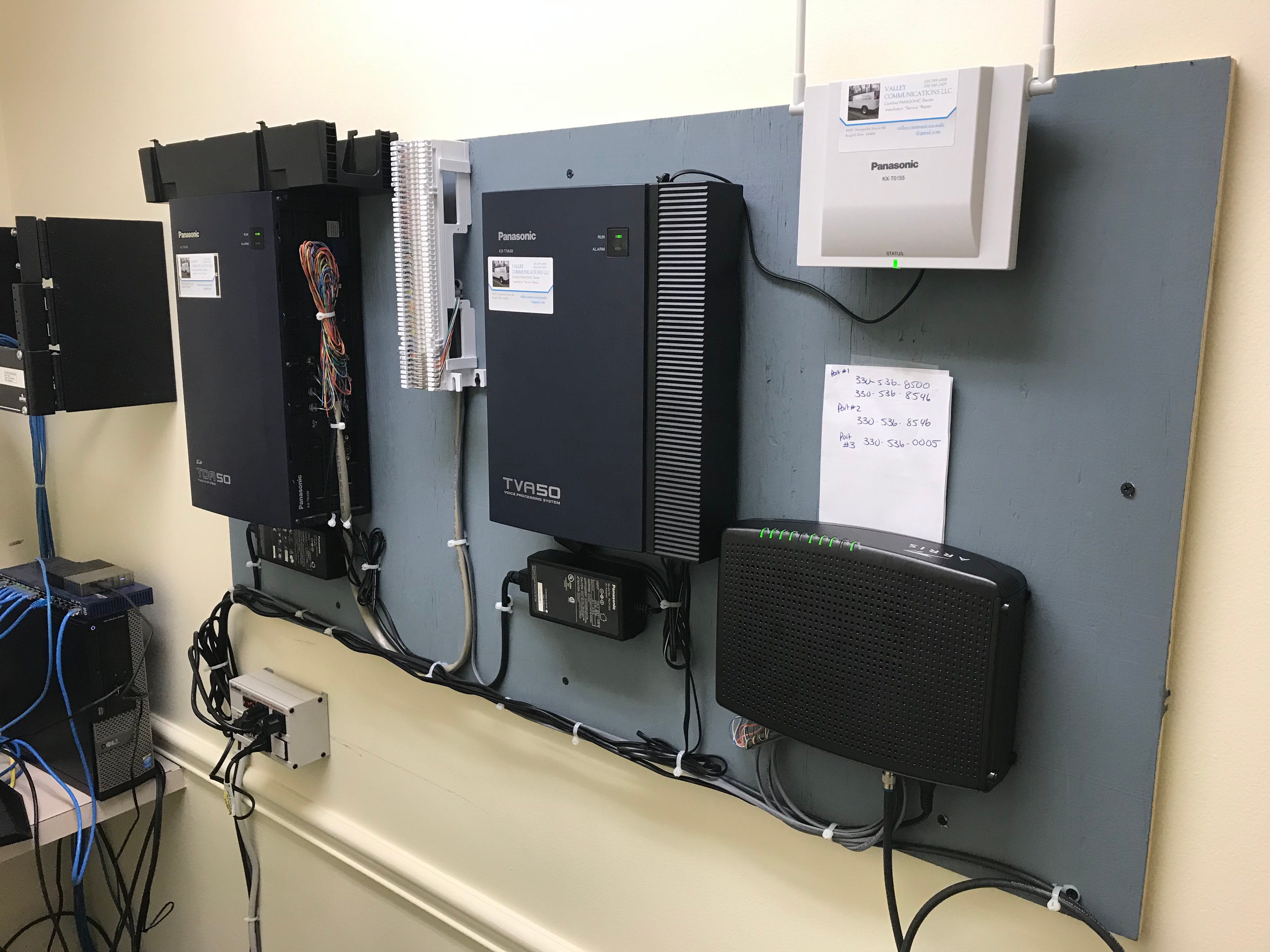 Completed Panasonic business phone system installation with structured cabling